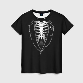 Женская футболка 3D с принтом Скелет , 100% полиэфир ( синтетическое хлопкоподобное полотно) | прямой крой, круглый вырез горловины, длина до линии бедер | deadman | death | halloween | ribs | skeleton | мертвец | ребра | скелет | хеллоуин | хэллоуин