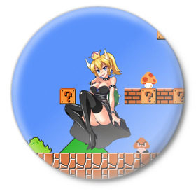 Значок с принтом Bowsette ,  металл | круглая форма, металлическая застежка в виде булавки | Тематика изображения на принте: bowser | bowsette | bros | luigi | mario | nintendo | super | боузер | боузетта | купа | луиджи | марио | супер