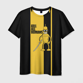 Мужская футболка 3D с принтом Kill All Humans , 100% полиэфир | прямой крой, круглый вырез горловины, длина до линии бедер | бендер | билла | квентин | тарантино | футурама