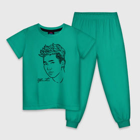 Детская пижама хлопок с принтом BTS - Rap Monster , 100% хлопок |  брюки и футболка прямого кроя, без карманов, на брюках мягкая резинка на поясе и по низу штанин
 | Тематика изображения на принте: bangtan boys | bts | j   hope | jimin | jin | jung kook | k pop | rap monster | rm | suga | v | бангтан | бенгтан | бойз | бойс | бойскауты | бтс | группа | к поп | кпоп | пуленепробиваемые