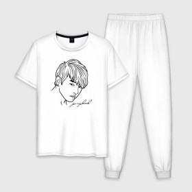 Мужская пижама хлопок с принтом BTS - Jungkook , 100% хлопок | брюки и футболка прямого кроя, без карманов, на брюках мягкая резинка на поясе и по низу штанин
 | 
