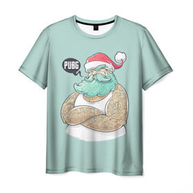 Мужская футболка 3D с принтом Новогодний PUBG , 100% полиэфир | прямой крой, круглый вырез горловины, длина до линии бедер | battle | battlegrounds | chicken | dinner | playerunknown’s | royale | winner | битва | дед мороз | королевская | новый год | санта клаус