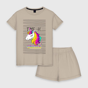 Женская пижама с шортиками хлопок с принтом Радуга Единорога , 100% хлопок | футболка прямого кроя, шорты свободные с широкой мягкой резинкой | rainbow | unicorn | время быть единорогом | равенство | радуга | радуга флаг