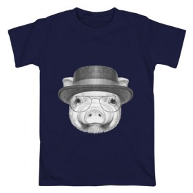 Мужская футболка хлопок с принтом Свинка в шляпке , 100% хлопок | прямой крой, круглый вырез горловины, длина до линии бедер, слегка спущенное плечо. | breaking bad | во все тяжкие | свинка | свинья | уолтер уайт