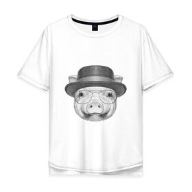 Мужская футболка хлопок Oversize с принтом Свинка в шляпке , 100% хлопок | свободный крой, круглый ворот, “спинка” длиннее передней части | breaking bad | во все тяжкие | свинка | свинья | уолтер уайт