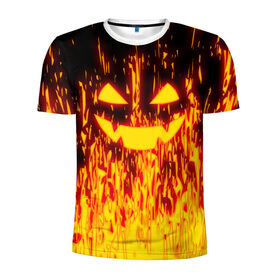 Мужская футболка 3D спортивная с принтом FIRE PUMPKIN , 100% полиэстер с улучшенными характеристиками | приталенный силуэт, круглая горловина, широкие плечи, сужается к линии бедра | Тематика изображения на принте: fire | halloween | искры | огонь | праздник | тыква | хэллоуин