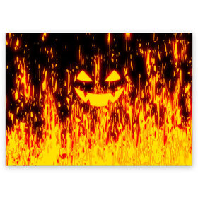 Поздравительная открытка с принтом FIRE PUMPKIN , 100% бумага | плотность бумаги 280 г/м2, матовая, на обратной стороне линовка и место для марки
 | fire | halloween | искры | огонь | праздник | тыква | хэллоуин