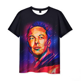 Мужская футболка 3D с принтом Яркий Илон Маск , 100% полиэфир | прямой крой, круглый вырез горловины, длина до линии бедер | elon | falcon | mars | musk | reeve | spascex | tesla | инженер | космос | ракета