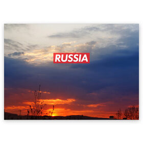 Поздравительная открытка с принтом Флаг России на Закате , 100% бумага | плотность бумаги 280 г/м2, матовая, на обратной стороне линовка и место для марки
 | country | moscow | ornament | pattern | russia | russian | sport | team | закат | москва | надпись | небо | облака | орнамент | природа | россии | россия | русская | русский | спорт | страна | узор | флаг