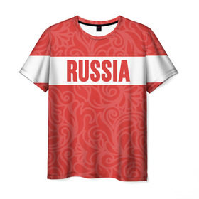 Мужская футболка 3D с принтом RUSSIA TEAM , 100% полиэфир | прямой крой, круглый вырез горловины, длина до линии бедер | 