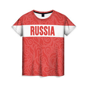 Женская футболка 3D с принтом RUSSIA TEAM , 100% полиэфир ( синтетическое хлопкоподобное полотно) | прямой крой, круглый вырез горловины, длина до линии бедер | 
