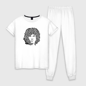 Женская пижама хлопок с принтом Jim Morrison , 100% хлопок | брюки и футболка прямого кроя, без карманов, на брюках мягкая резинка на поясе и по низу штанин | jim morrison | the cristal ship | the doors | джим моррисон | доорз