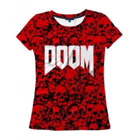 Женская футболка 3D с принтом DOOM , 100% полиэфир ( синтетическое хлопкоподобное полотно) | прямой крой, круглый вырез горловины, длина до линии бедер | devil | doom | hell | mark of the doom slayer | slayer | ад | гарнил | дум | знаки | иероглифы | компьютерные игры 2019 | преисподняя | символ | солдат
