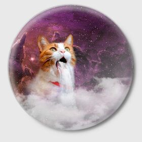 Значок с принтом Кот Водопад ,  металл | круглая форма, металлическая застежка в виде булавки | cat | meme | party | вечеринка | взрыв | вода | водопад | комос | коты | кошак | кошка | мем