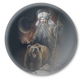 Значок с принтом Велес ,  металл | круглая форма, металлическая застежка в виде булавки | ethnic | folk | runes | slav | велес | медведь | руны | русь | славяне | фолк | фольклор | этника | этно | язычество
