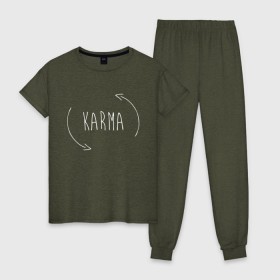 Женская пижама хлопок с принтом Karma , 100% хлопок | брюки и футболка прямого кроя, без карманов, на брюках мягкая резинка на поясе и по низу штанин | karma | баланс | бумеранг | вернется | возвращается | всё | вселенский | грех | грешник | делай | добро | добрый | зло | инь | карма | круговорот | лицемер | месть | расплата | сарказм | судьба | учесть