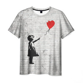 Мужская футболка 3D с принтом Бэнкси: Девочка с Шаром , 100% полиэфир | прямой крой, круглый вырез горловины, длина до линии бедер | art | balloon | banksy | culture | girl | graffity | heart | hearts | red | арт | бэнкси | граффити | девочка | девочка с шаром | красный | красным | культура | сердечки | сердечко | сердце | стрит | шар | шарик | шариком