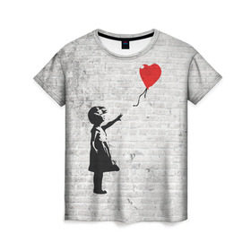 Женская футболка 3D с принтом Бэнкси: Девочка с Шаром , 100% полиэфир ( синтетическое хлопкоподобное полотно) | прямой крой, круглый вырез горловины, длина до линии бедер | art | balloon | banksy | culture | girl | graffity | heart | hearts | red | арт | бэнкси | граффити | девочка | девочка с шаром | красный | красным | культура | сердечки | сердечко | сердце | стрит | шар | шарик | шариком