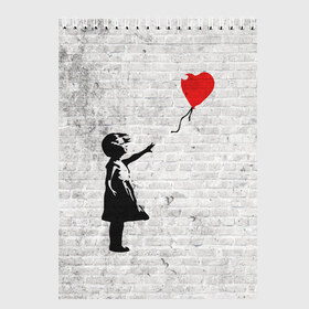 Скетчбук с принтом Бэнкси Девочка с Шаром , 100% бумага
 | 48 листов, плотность листов — 100 г/м2, плотность картонной обложки — 250 г/м2. Листы скреплены сверху удобной пружинной спиралью | art | balloon | banksy | culture | girl | graffity | heart | hearts | red | арт | бэнкси | граффити | девочка | девочка с шаром | красный | красным | культура | сердечки | сердечко | сердце | стрит | шар | шарик | шариком