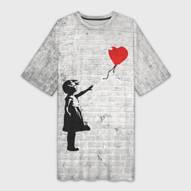 Платье-футболка 3D с принтом Бэнкси: Девочка с Шаром ,  |  | art | balloon | banksy | culture | girl | graffity | heart | hearts | red | арт | бэнкси | граффити | девочка | девочка с шаром | красный | красным | культура | сердечки | сердечко | сердце | стрит | шар | шарик | шариком