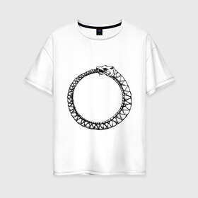 Женская футболка хлопок Oversize с принтом Уроборос , 100% хлопок | свободный крой, круглый ворот, спущенный рукав, длина до линии бедер
 | алхимия | бесконечность | вечность | дракон | змей | мифология | символ | уроборос | эпос