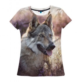 Женская футболка 3D с принтом Волк , 100% полиэфир ( синтетическое хлопкоподобное полотно) | прямой крой, круглый вырез горловины, длина до линии бедер | dog | взгляд | волк | лайка | собака | хаски