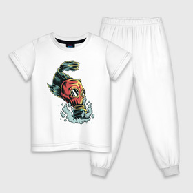 Детская пижама хлопок с принтом Рыба в противогазе , 100% хлопок |  брюки и футболка прямого кроя, без карманов, на брюках мягкая резинка на поясе и по низу штанин
 | море | озеро | противогаз | рыба | рыбалка