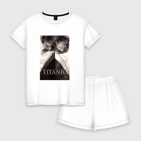 Женская пижама с шортиками хлопок с принтом Титаник , 100% хлопок | футболка прямого кроя, шорты свободные с широкой мягкой резинкой | titanic | титаник