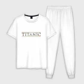 Мужская пижама хлопок с принтом Титаник Лого , 100% хлопок | брюки и футболка прямого кроя, без карманов, на брюках мягкая резинка на поясе и по низу штанин
 | Тематика изображения на принте: titanic | титаник