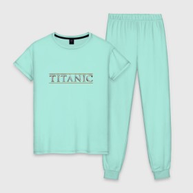 Женская пижама хлопок с принтом Титаник Лого , 100% хлопок | брюки и футболка прямого кроя, без карманов, на брюках мягкая резинка на поясе и по низу штанин | Тематика изображения на принте: titanic | титаник