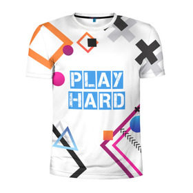 Мужская футболка 3D спортивная с принтом Play hard , 100% полиэстер с улучшенными характеристиками | приталенный силуэт, круглая горловина, широкие плечи, сужается к линии бедра | 