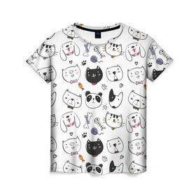 Женская футболка 3D с принтом Зверушки , 100% полиэфир ( синтетическое хлопкоподобное полотно) | прямой крой, круглый вырез горловины, длина до линии бедер | кот | кошка | медведь | панда | пес | поросенок | свинья | собака