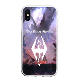 Чехол для iPhone XS Max матовый с принтом THE ELDER SCROLLS , Силикон | Область печати: задняя сторона чехла, без боковых панелей | art game | art skyrim | forest | game | skyrim | the elder scrolls v skyrim | горы | довакин | древние свитки | игра | лес | небо | скайрим