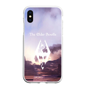 Чехол для iPhone XS Max матовый с принтом THE ELDER SCROLLS , Силикон | Область печати: задняя сторона чехла, без боковых панелей | art game | art skyrim | forest | game | skyrim | the elder scrolls v skyrim | горы | довакин | древние свитки | игра | лес | небо | скайрим