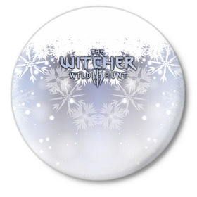 Значок с принтом The Witcher Новогодний ,  металл | круглая форма, металлическая застежка в виде булавки | Тематика изображения на принте: 