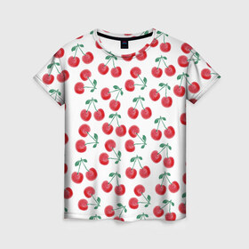 Женская футболка 3D с принтом Вишневое настроение , 100% полиэфир ( синтетическое хлопкоподобное полотно) | прямой крой, круглый вырез горловины, длина до линии бедер | Тематика изображения на принте: весна | вишня | красный | лето | листья | ягода