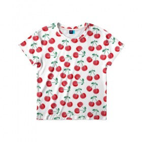 Детская футболка 3D с принтом Вишневое настроение , 100% гипоаллергенный полиэфир | прямой крой, круглый вырез горловины, длина до линии бедер, чуть спущенное плечо, ткань немного тянется | весна | вишня | красный | лето | листья | ягода