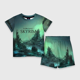 Детский костюм с шортами 3D с принтом SKYRIM ,  |  | art game | art skyrim | forest | game | skyrim | the elder scrolls v skyrim | горы | довакин | древние свитки | игра | лес | небо | скайрим