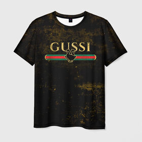 Мужская футболка 3D с принтом GUSSI GOLD , 100% полиэфир | прямой крой, круглый вырез горловины, длина до линии бедер | Тематика изображения на принте: fasion | gold | gucci | gussi | trend | гусси | гуччи | золото | золотой | мода | одежда | тренд | тренды