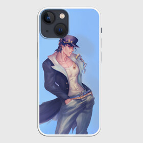 Чехол для iPhone 13 mini с принтом Joutarou Kuujou на синем ,  |  | bizarre adventure | jojo | jojo no kimyou na bouken | jojos bizarre adventure | джоджо | невероятное приключение джоджо