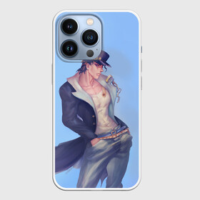 Чехол для iPhone 13 Pro с принтом Joutarou Kuujou на синем ,  |  | bizarre adventure | jojo | jojo no kimyou na bouken | jojos bizarre adventure | джоджо | невероятное приключение джоджо