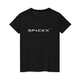 Женская футболка хлопок с принтом SpaceX , 100% хлопок | прямой крой, круглый вырез горловины, длина до линии бедер, слегка спущенное плечо | elon musk | spacex | илон маск | космос | спэйсикс