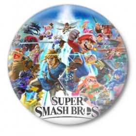 Значок с принтом Super Smash Bros. Ultimate ,  металл | круглая форма, металлическая застежка в виде булавки | donkey | fighting | kong | mario | nintendo | pokemon | super | байонетта | бельмонты | донки | клауд | конг | мегамен | пикачу | пэкмэн | рихтер | рю | саймон | снейк | солид | соник | страйф | файтинг