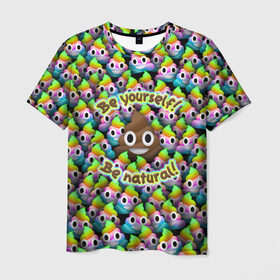 Мужская футболка 3D с принтом Be yourself , 100% полиэфир | прямой крой, круглый вырез горловины, длина до линии бедер | be natural | emoji | poop | будь собой | паттрен | радуга | радужная | смайлик | толпа | эмоджи | эмодзи