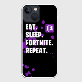 Чехол для iPhone 13 mini с принтом Eat Sleep Fortnite Repeat ,  |  | Тематика изображения на принте: battle | boss | epic | floss | fortnite | game | games | lama | pubg | pvp | royale | save | survival | the | world | битва | выживание | дроп | игра | игры | королевская | лама | массакр | мир | пабг | спасти | фортнайт