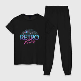 Женская пижама хлопок с принтом Retrowave Spacetraveling , 100% хлопок | брюки и футболка прямого кроя, без карманов, на брюках мягкая резинка на поясе и по низу штанин | 80s | etro | retrowave | spacesynth | synthwave | ретровейве