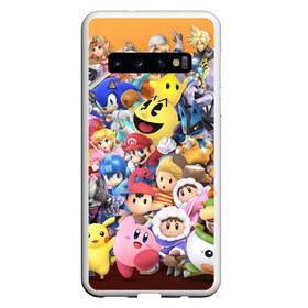 Чехол для Samsung Galaxy S10 с принтом Super Smash Bros , Силикон | Область печати: задняя сторона чехла, без боковых панелей | donkey | fighting | kong | mario | nintendo | pokemon | super | байонетта | бельмонты | клауд | мегамен | пикачу | пэкмэн | рихтер | рю | саймон | солид | соник | страйф | файтинг