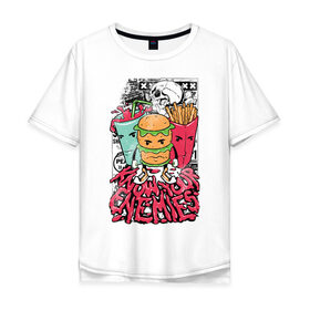 Мужская футболка хлопок Oversize с принтом Angry Food , 100% хлопок | свободный крой, круглый ворот, “спинка” длиннее передней части | бургер | газировка | граффити | еда | картошка | крест | рок | череп
