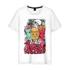 Мужская футболка хлопок с принтом Angry Food , 100% хлопок | прямой крой, круглый вырез горловины, длина до линии бедер, слегка спущенное плечо. | бургер | газировка | граффити | еда | картошка | крест | рок | череп