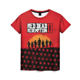 Женская футболка 3D с принтом Red Dead Redemption 2 , 100% полиэфир ( синтетическое хлопкоподобное полотно) | прямой крой, круглый вырез горловины, длина до линии бедер | dead | die | flag | game | games | gta | rdr | rdr2 | red | redemption | rockstar | sun | sunset | western | вестерн | выкуп | гта | дикий | закат | запад | игра | игры | красный | мертвый | поле | рдр | рдр2 | рокстар | солнце